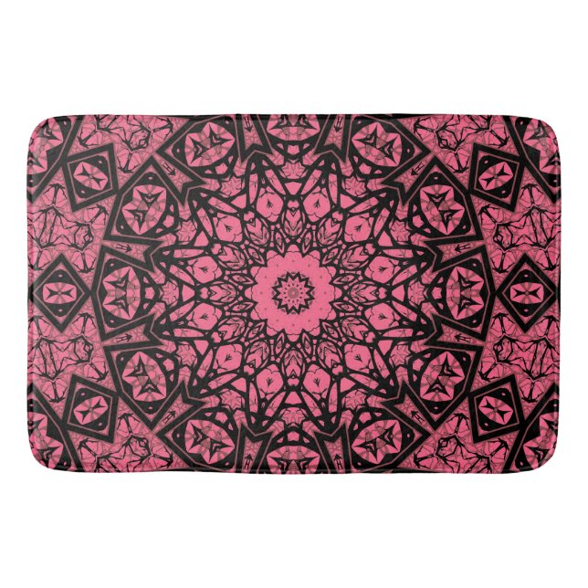 Pink and black ornament shawl patchwork shawl bath mat (Front)