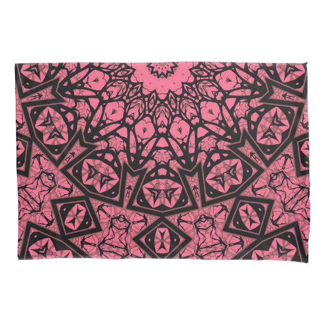 Pink and black ornament shawl patchwork shawl pillowcase (Front)