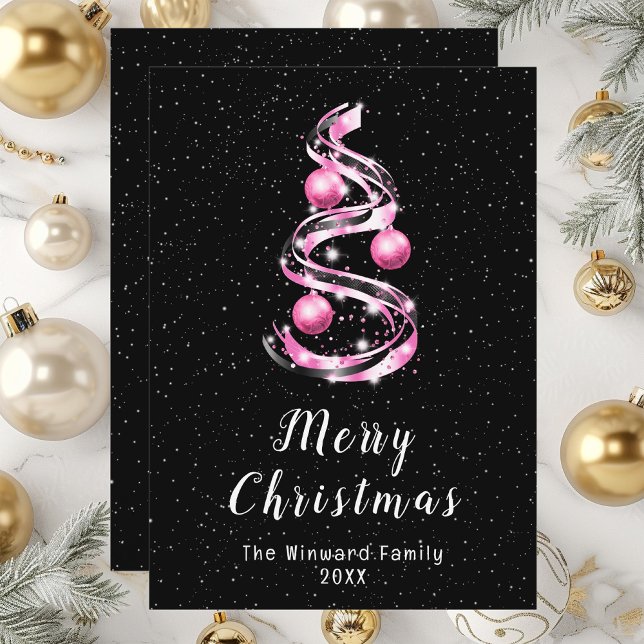 Pink and Black Ornaments Merry Christmas Holiday Card (Creator Uploaded)