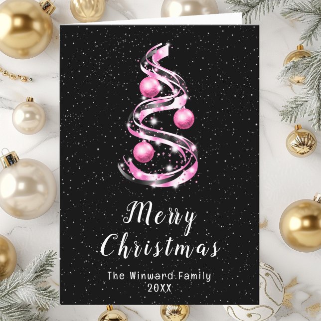 Pink and Black Ornaments Merry Christmas Holiday Card (Creator Uploaded)