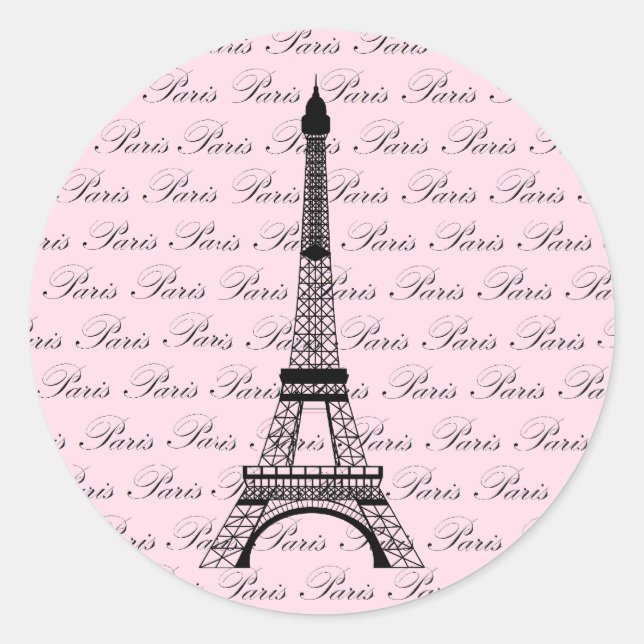Pink and Black Paris Eiffel Tower Classic Round Sticker (Front)