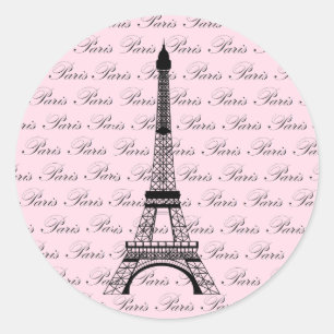 Pink and Black Paris Eiffel Tower Classic Round Sticker