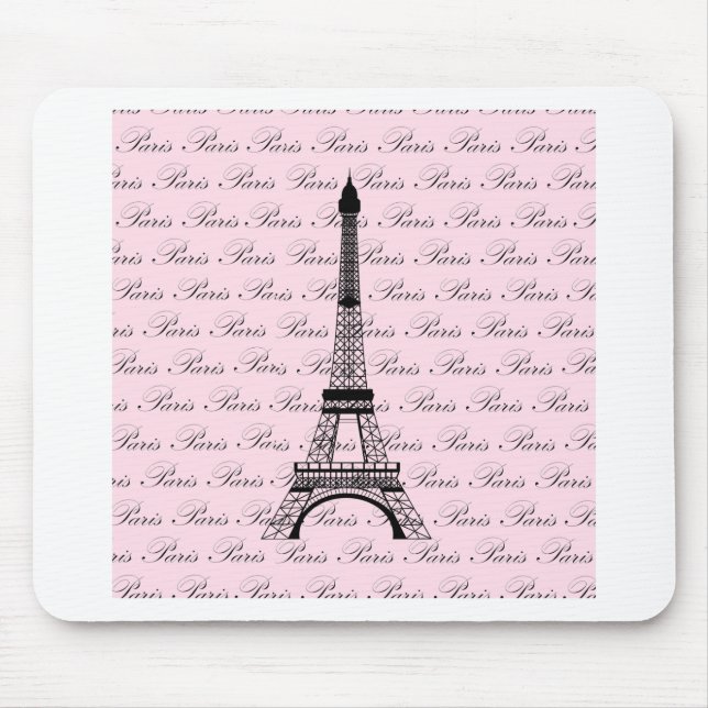 Pink and Black Paris Eiffel Tower Mouse Pad (Front)