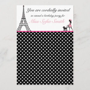 Pink and Black Paris Girl Birthday Invitation