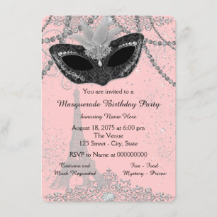 Pink and Black Paris Masquerade Party Invitation