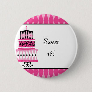 Pink and Black Party Cake 6 Cm Round Badge