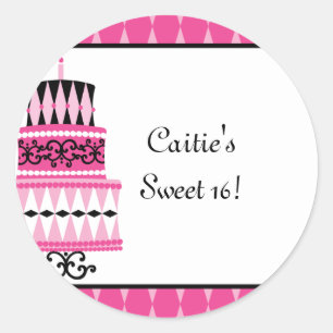 Pink and Black Party Cake Classic Round Sticker