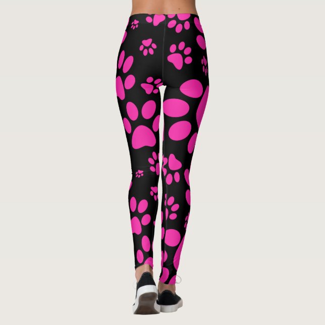 Pink and Black Paw-Prints Leggings (Back)