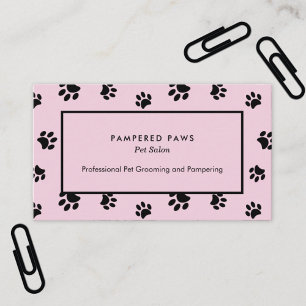 Pink and Black Paw Prints Professional Pet Salon Business Card