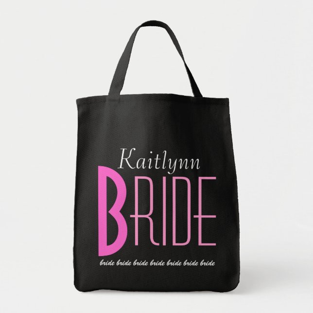 Pink and Black Personalised Bride Tote Bag (Front)