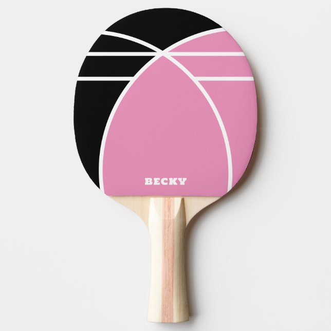 Pink and Black Personalised Ping Pong Paddle (Front)