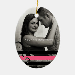 Pink and Black Photo Engagement Ceramic Ornament