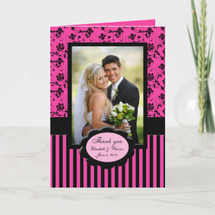 Pink and Black Photo Thank You Card