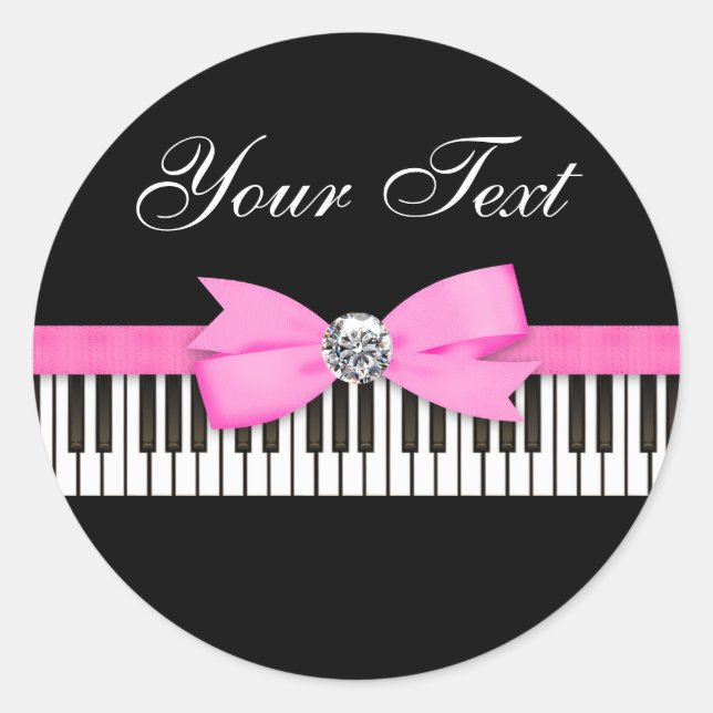 Pink and Black Piano Key Recital Classic Round Sticker (Front)