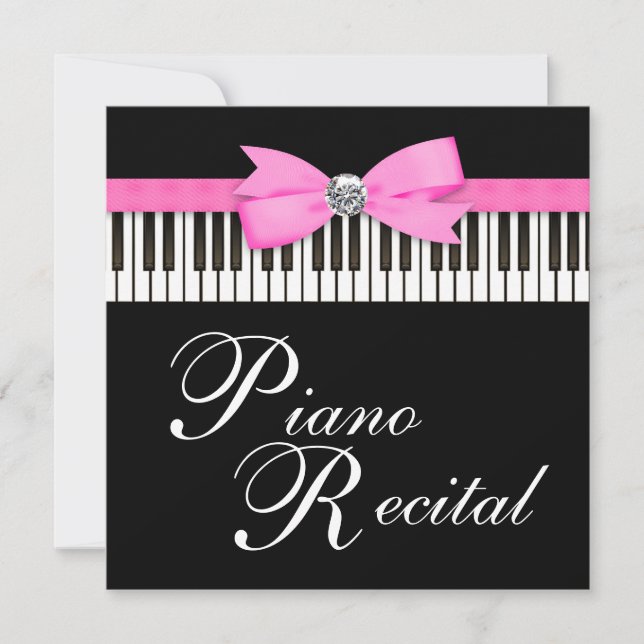 Pink and Black Piano Keys Recital Invitation (Front)