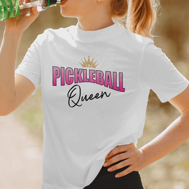Pink and Black Pickleball Queen Gold Crown T-Shirt (Creator Uploaded)
