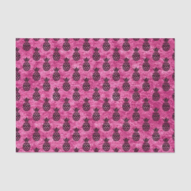 Pink and Black Pineapple Tropical Birthday Party Tissue Paper (Front)