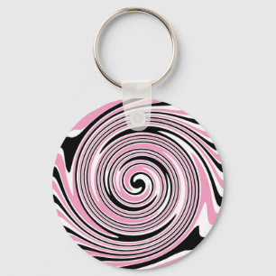 Pink and black pinwheel swirl design key ring