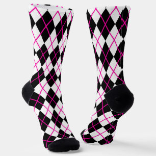 Pink and Black Plaid Argyle Diamond  Socks
