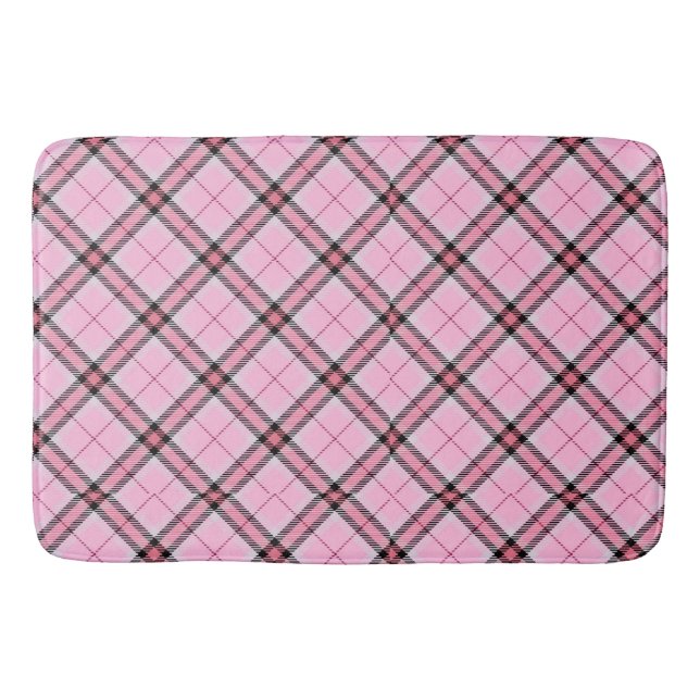 Pink and black Plaid Bath Mat (Front)