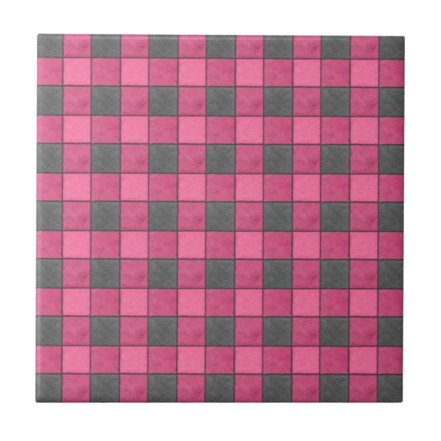 Pink and Black Plaid Check Tile (Front)