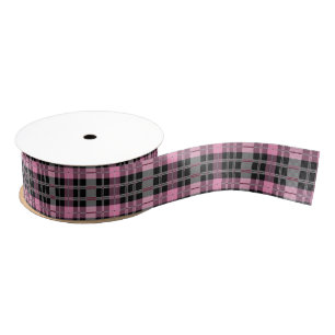 Pink and Black plaid Grosgrain Ribbon