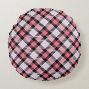 Pink and black Plaid   Round Cushion
