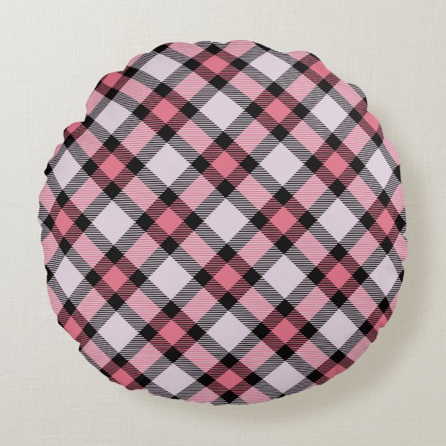 Pink and black Plaid   Round Cushion (Front)