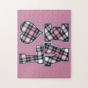 Pink And Black Plaid Stacked LOVE Letters Jigsaw Puzzle