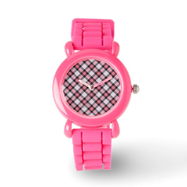 pink and black plaid watch (Front)