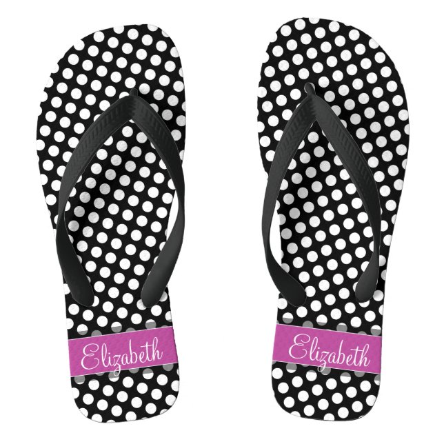 Pink and Black Polka Dot Pattern with Monogram Thongs (Footbed)