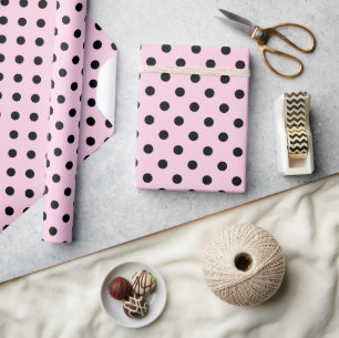 Pink and black polka dot pattern wrapping paper