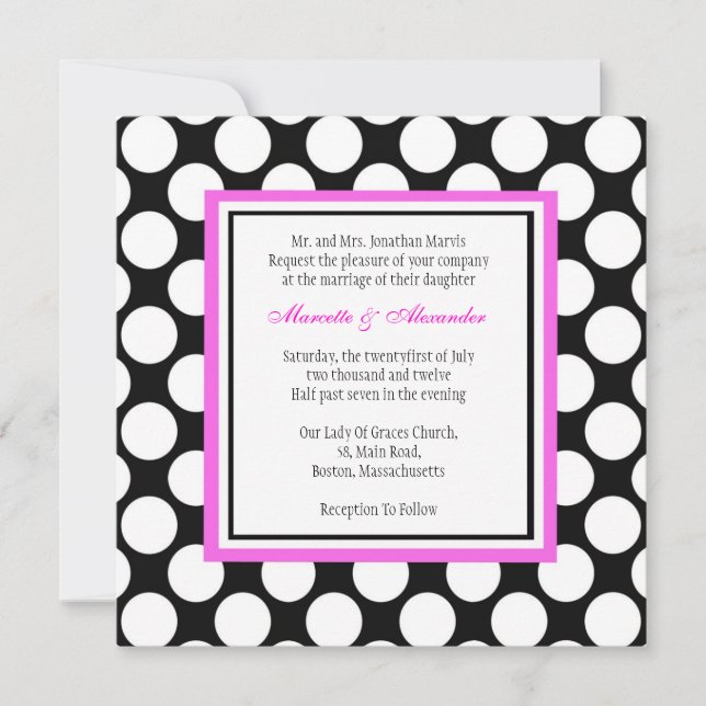 Pink and Black Polka Dot Wedding Invitation (Front)