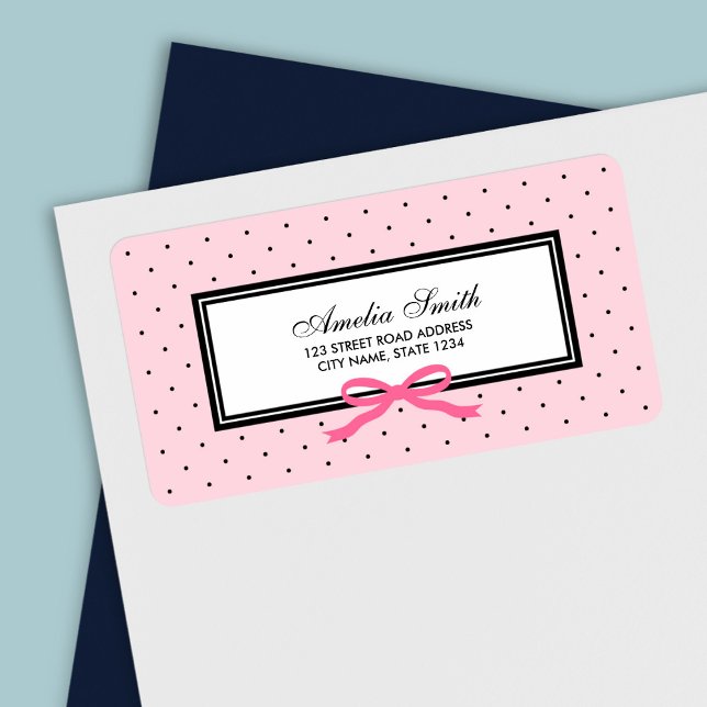 Pink and Black Polka Dot with Pink Ribbon Address Label (Creator Uploaded)
