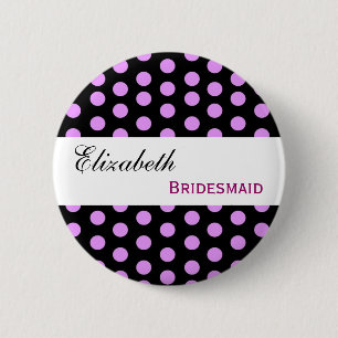 Pink and Black Polka Dots Custom Name Bridesmaid 6 Cm Round Badge