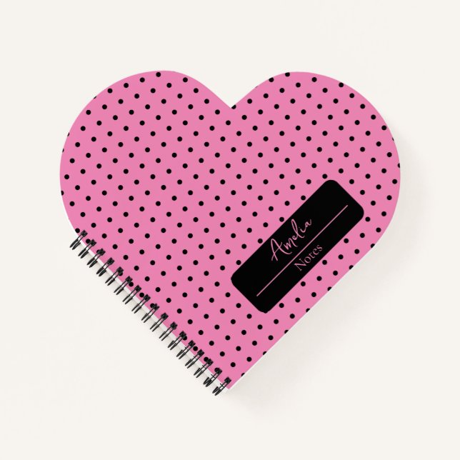 Pink and black polka dots heart  notebook (Front)