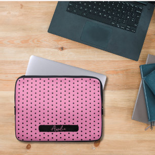 Pink and black polka dots laptop sleeve