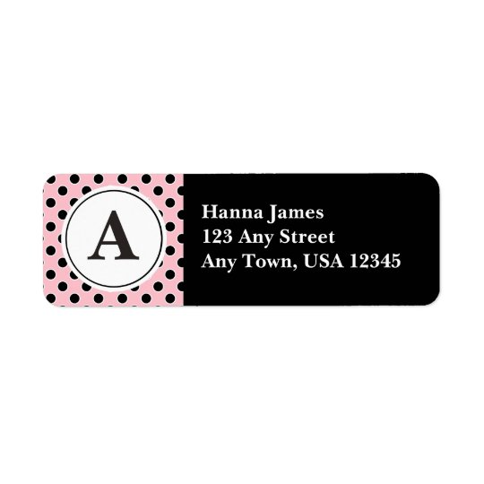 Pink and Black Polka Dots Monogram Return Address Label