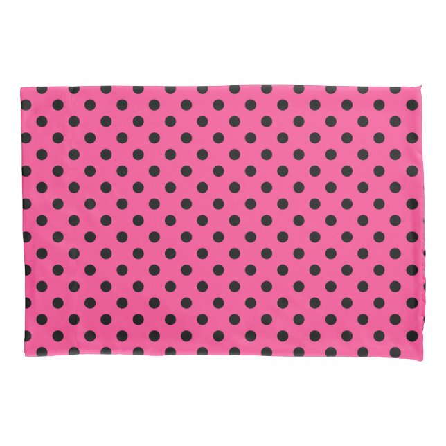 Pink and Black Polka Dots Pillowcase (Front)