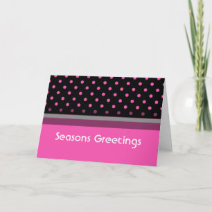 pink and black polka dots seasons greetings holiday card