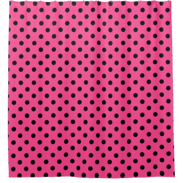 Pink and Black Polka Dots Shower Curtain (Front)
