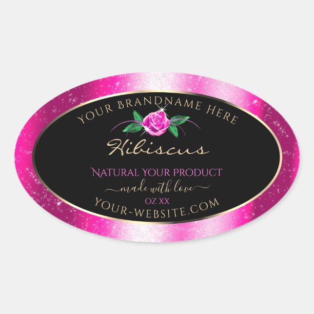 Pink and Black Product Labels Floral Rose Glitter (Front)
