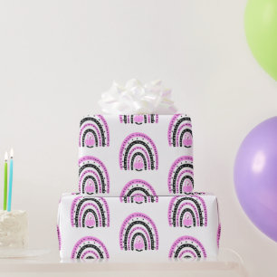 Pink and Black Rainbows Bats White Halloween Wrapping Paper
