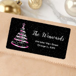 Pink and Black Ribbon Christmas Tree Label<br><div class="desc">This elegant and chic address label features a pink and black ribbon Christmas tree with a star topper. The text combines handwritten script and modern sans serif fonts for a classy and sophisticated look. The falling snow, snowflakes and sparkles give a festive and magical touch. This is perfect for Christmas...</div>