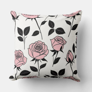 Pink and black rose art cushion