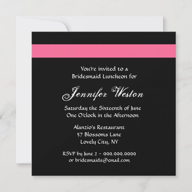 PINK and BLACK Rose Bridesmaid Luncheon Invitation (Front)