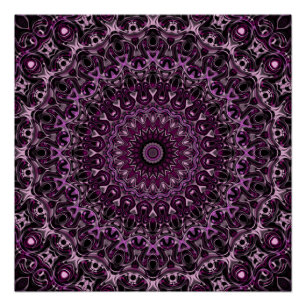Pink and Black Rose Mandala with Floral Geometry Poster