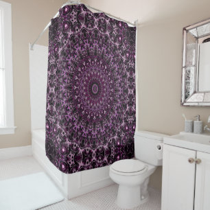 Pink and Black Rose Mandala with Floral Geometry Shower Curtain