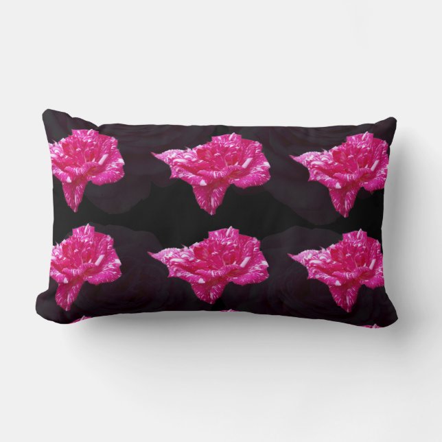 Pink And Black Rose Pattern, Lumbar Cushion (Front)