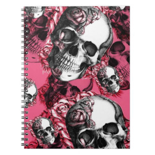 Pink and black rose skull pattern. notebook